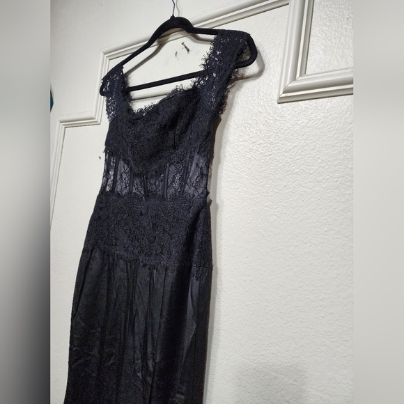 Lulus Exceptionally Exquisite Black Lace Off-the-Shoulder Maxi Dress S Wedding - Picture 7 of 9